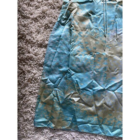 Jill Stuart Dress Silk Tan Turquoise Blue Shift Sleeveless Romantic Size 10 - Picture 8 of 8
